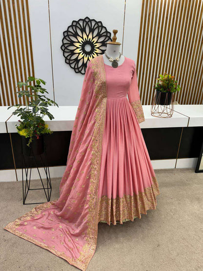 Chinon Silk Kesh128 372 Gowns  Dancy Embroidery Anarkali Long Gowns