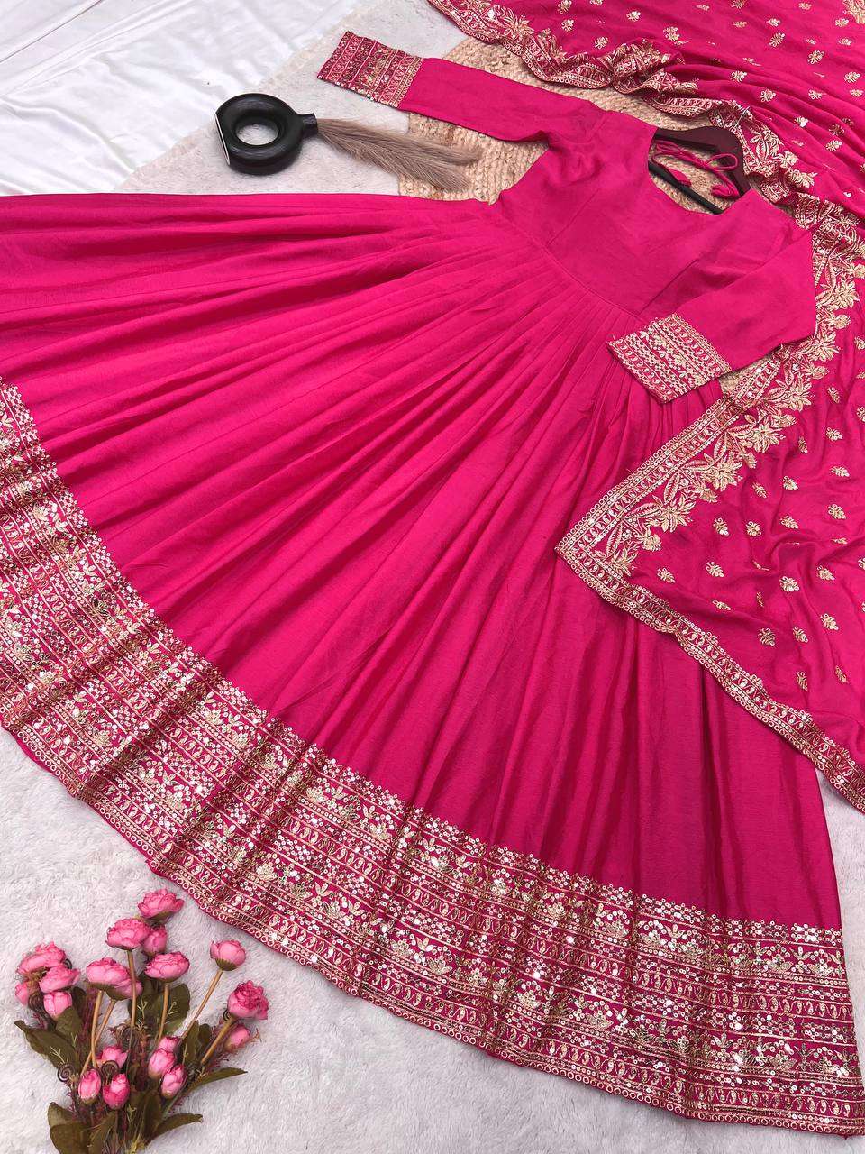 Chinon Silk Kesh128 372 Gowns  Dancy Embroidery Anarkali Long Gowns