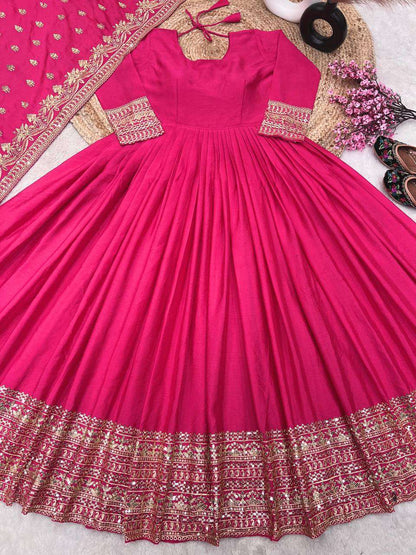 Chinon Silk Kesh128 372 Gowns  Dancy Embroidery Anarkali Long Gowns