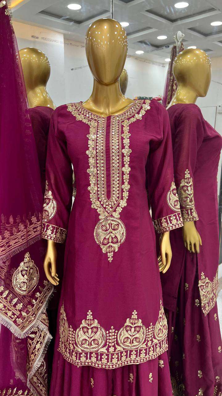 Chinon Silk Kesh128 375 Suits & Dresses  Ladies Embroidery Palazzo Ladies Silk Suits