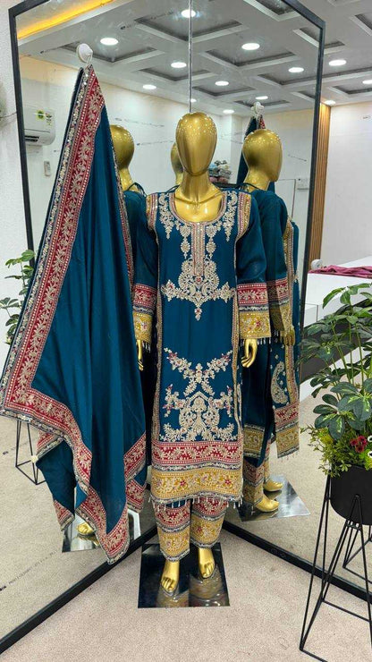 Chinon Silk Kesh128 376 Suits & Dresses Islamic Clothing  Pakistani Embroidery Ladies Silk Zari Work Suits