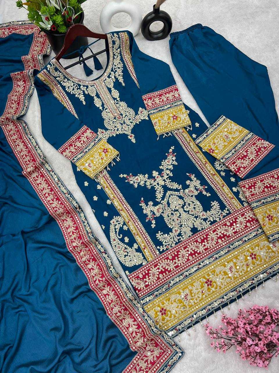 Chinon Silk Kesh128 376 Suits & Dresses Islamic Clothing  Pakistani Embroidery Ladies Silk Zari Work Suits