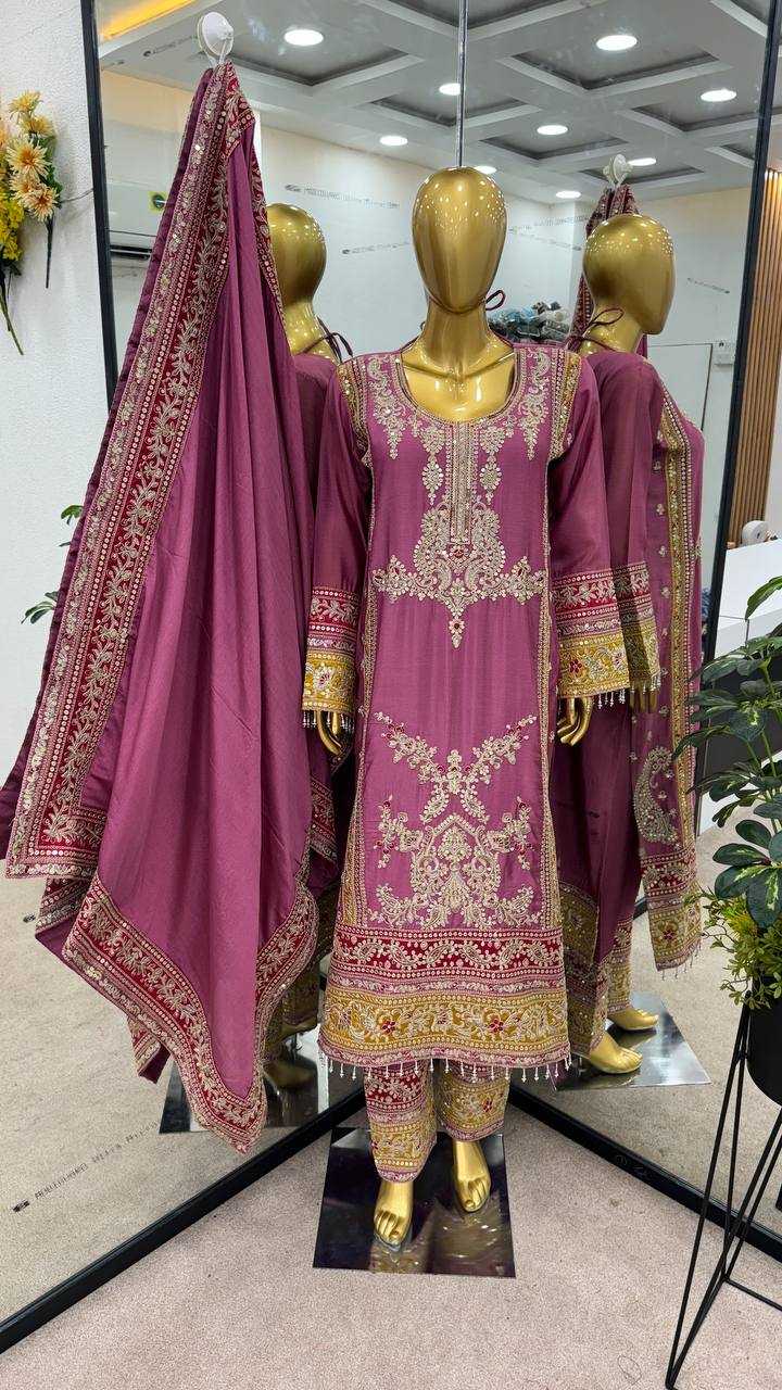 Chinon Silk Kesh128 376 Suits & Dresses Islamic Clothing  Pakistani Embroidery Ladies Silk Zari Work Suits