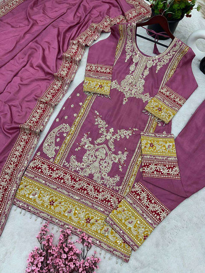 Chinon Silk Kesh128 376 Suits & Dresses Islamic Clothing  Pakistani Embroidery Ladies Silk Zari Work Suits