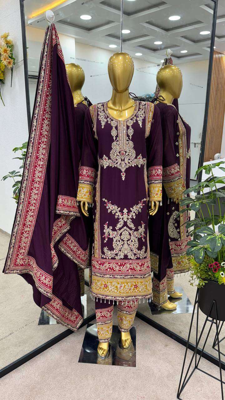 Chinon Silk Kesh128 376 Suits & Dresses Islamic Clothing  Pakistani Embroidery Ladies Silk Zari Work Suits