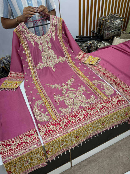 Chinon Silk Kesh128 376 Suits & Dresses Islamic Clothing  Pakistani Embroidery Ladies Silk Zari Work Suits