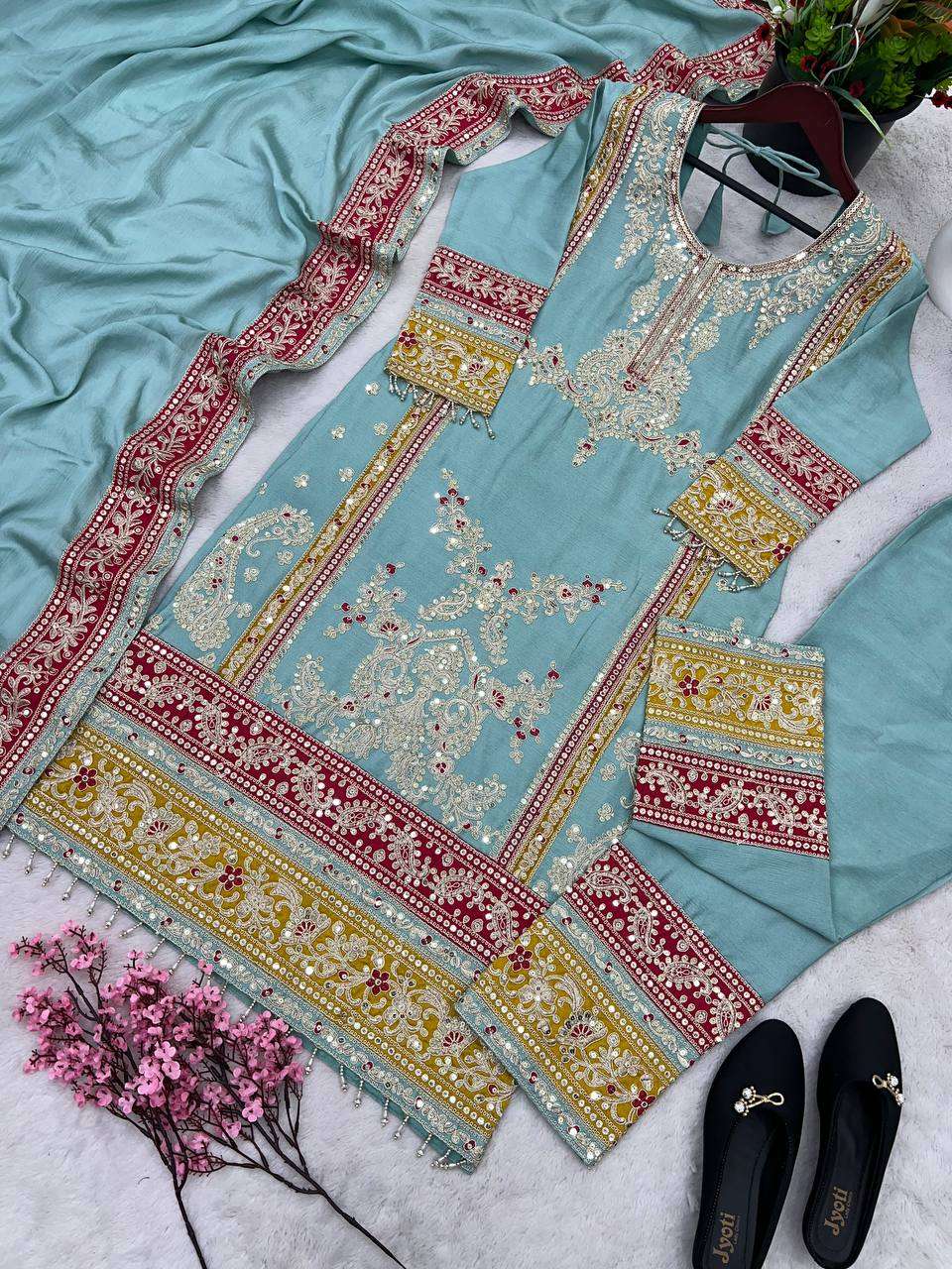 Chinon Silk Kesh128 376 Suits & Dresses Islamic Clothing  Pakistani Embroidery Ladies Silk Zari Work Suits