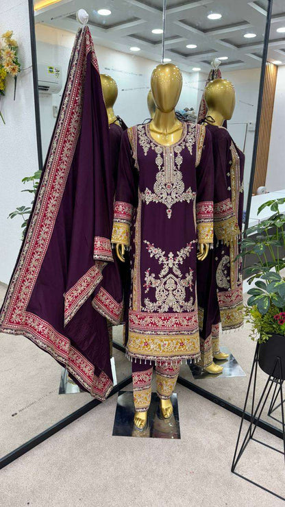 Chinon Silk Kesh128 376 Suits & Dresses Islamic Clothing  Pakistani Embroidery Ladies Silk Zari Work Suits