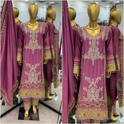 Chinon Silk Kesh128 376 Suits & Dresses Islamic Clothing  Pakistani Embroidery Ladies Silk Zari Work Suits