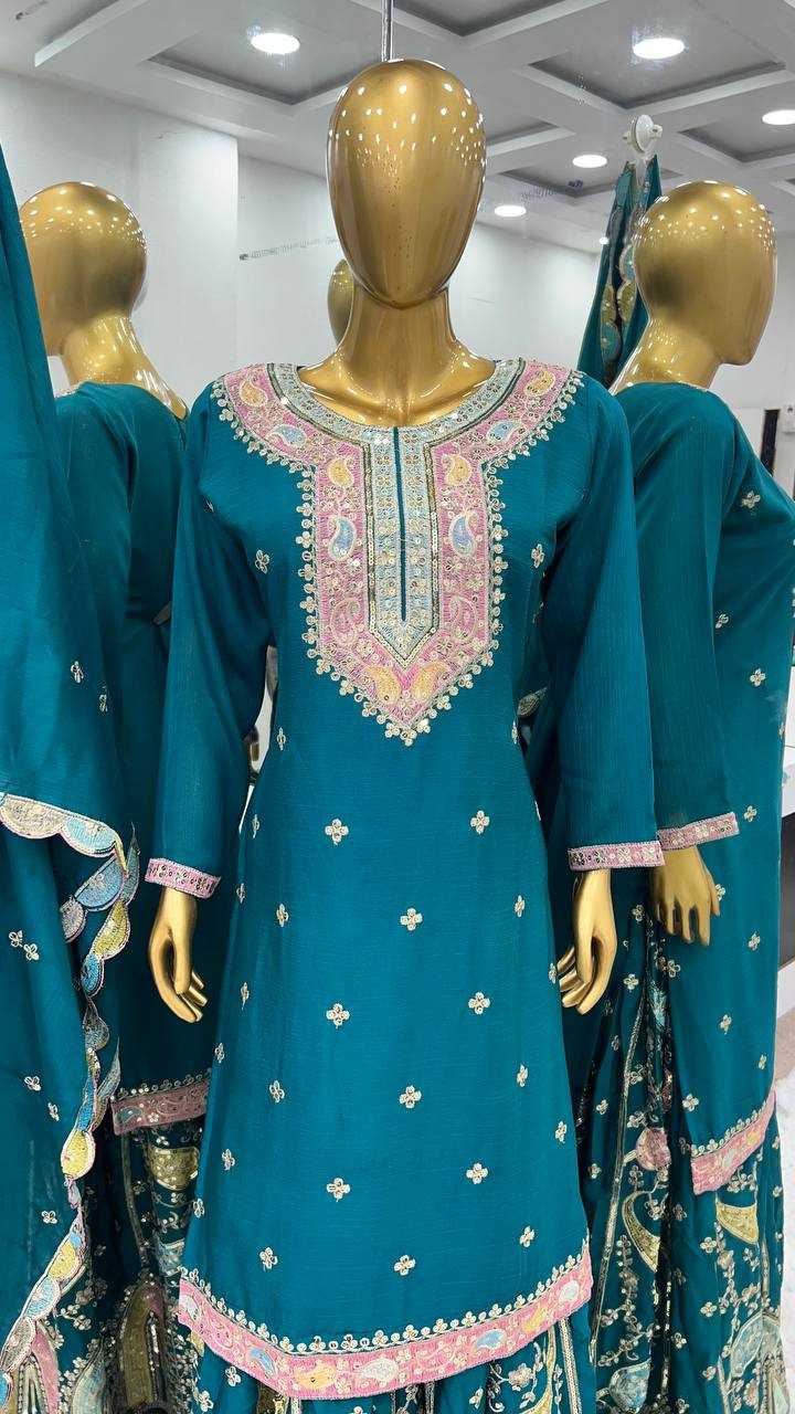 Chinon Silk Kesh128 377 Suits & Dreeses  Sharara Salwar Embroidery Ladies Silk Wedding Suits