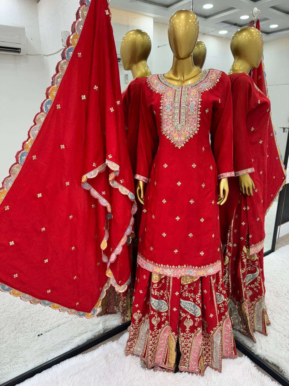 Chinon Silk Kesh128 377 Suits & Dresses  Sharara Salwar Embroidery Ladies Silk Wedding Suits