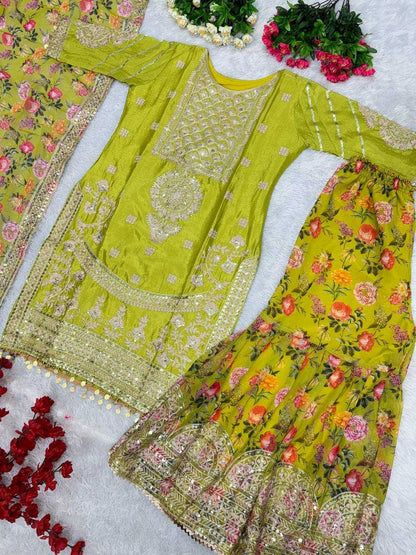 Chinon Silk Kesh139 1640 Suits & Dresses  Ladies Printed Palazzo Ladies Silk Suits