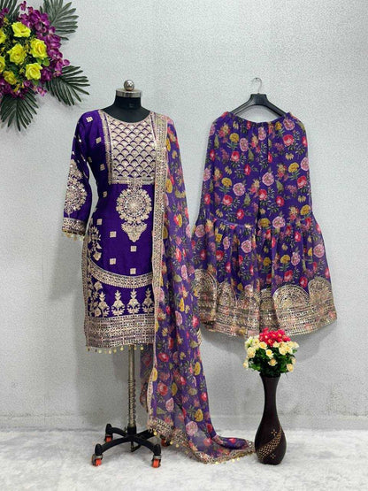 Chinon Silk Kesh139 1640 Suits & Dresses  Ladies Printed Palazzo Ladies Silk Suits