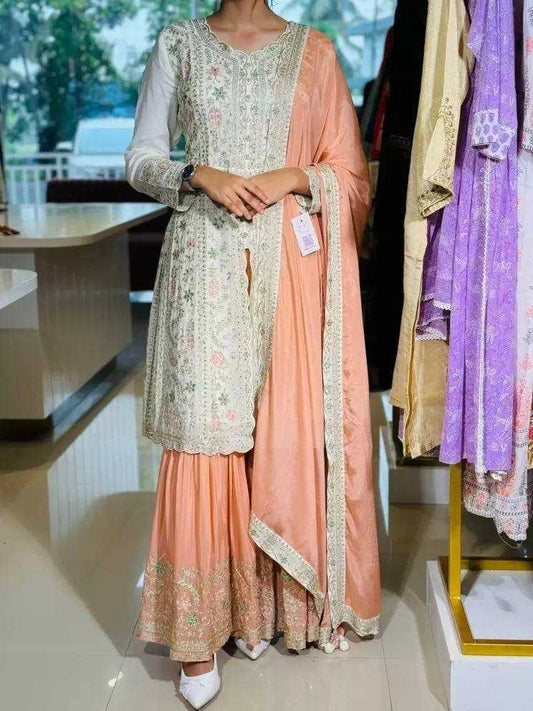 Chinon Silk Kesh139 1651 Suits & Dresses  Palazzo Ladies Silk Party Wear Wedding Diwali Collections Suits