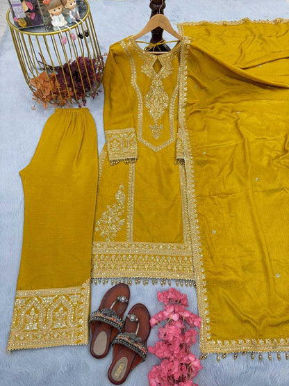 Chinon Silk Kesh141 1041 Suits & Dresses Islamic Clothing  Ladies Pakistani Embroidery Palazzo Ladies Silk Suits