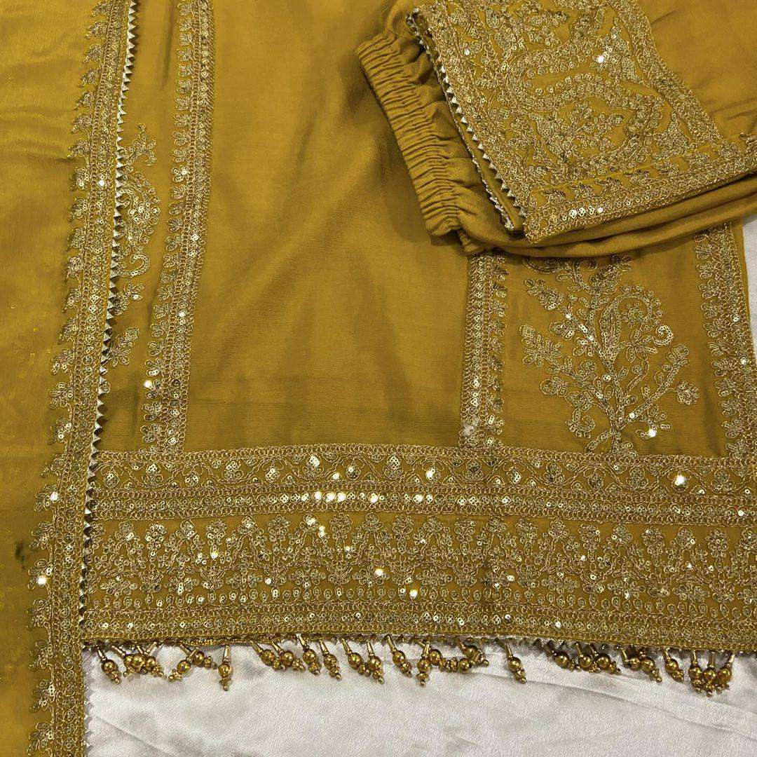 Chinon Silk Kesh141 1041 Suits & Dresses Islamic Clothing  Ladies Pakistani Embroidery Palazzo Ladies Silk Suits