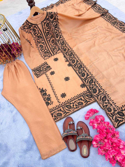 Chinon Silk Kesh141 1053 Suits & Dresses Islamic Clothing  Ladies Pakistani Embroidery Ladies Silk Suits