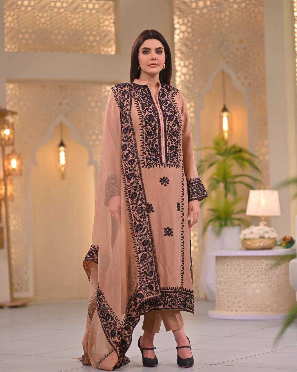 Chinon Silk Kesh141 1053 Suits & Dresses Islamic Clothing  Ladies Pakistani Embroidery Ladies Silk Suits