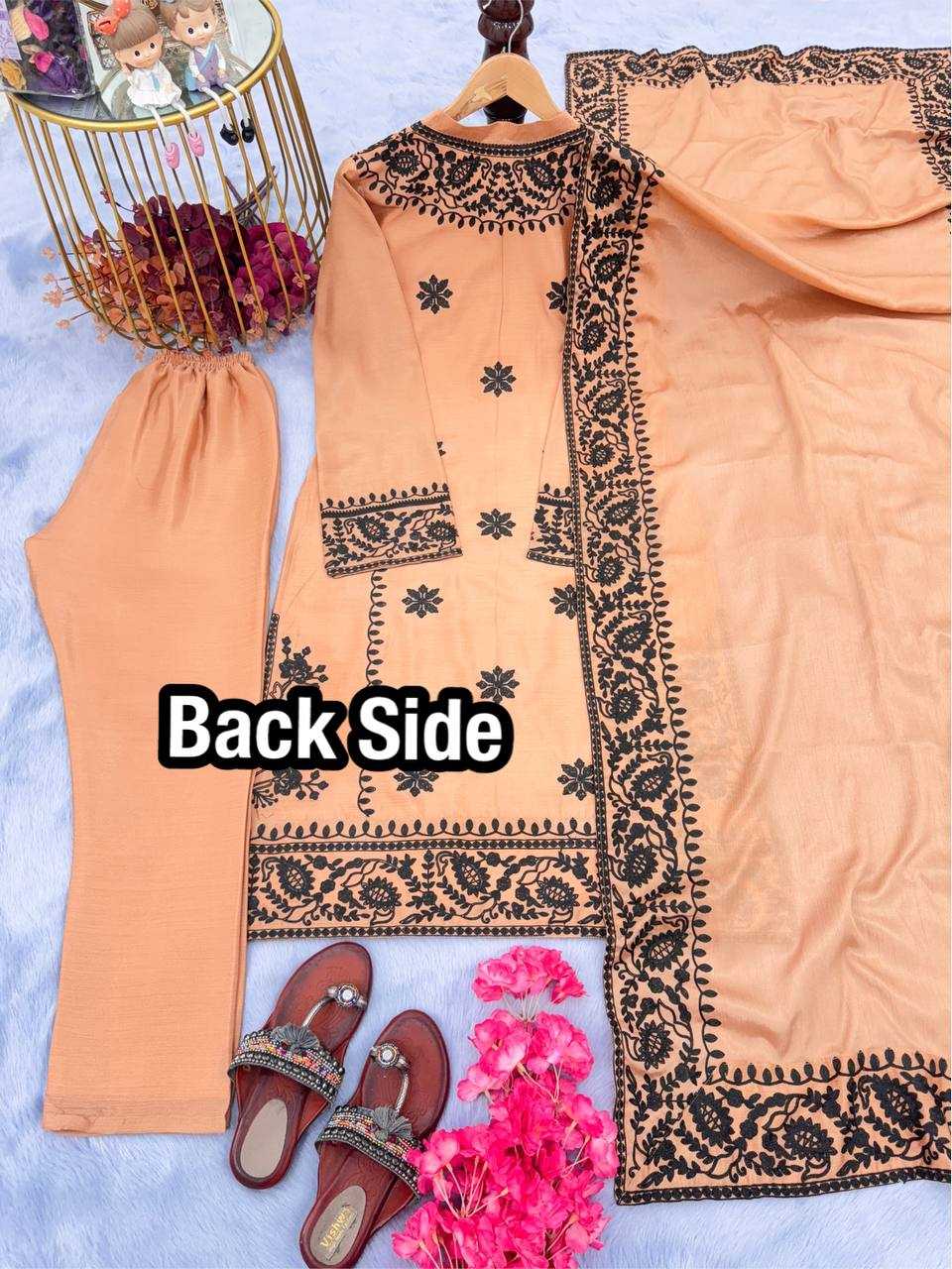 Chinon Silk Kesh141 1053 Suits & Dresses Islamic Clothing  Ladies Pakistani Embroidery Ladies Silk Suits