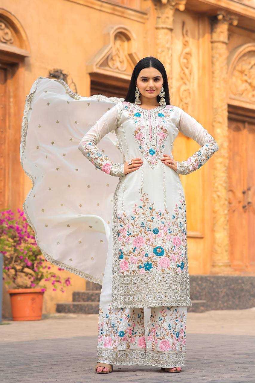 Chinon Silk Kesh141 140 Suits & Dresses Islamic Clothing  Pakistani Embroidery Palazzo Ladies Silk Suits