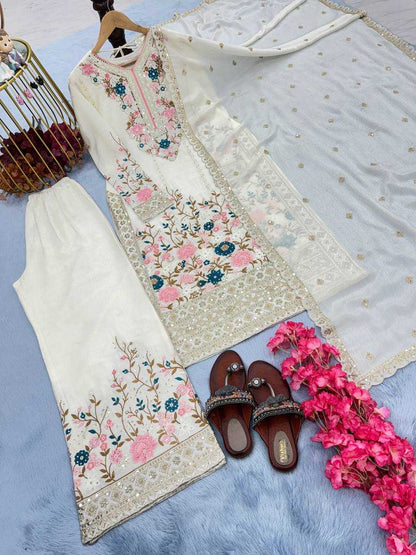 Chinon Silk Kesh141 140 Suits & Dresses Islamic Clothing  Pakistani Embroidery Palazzo Ladies Silk Suits