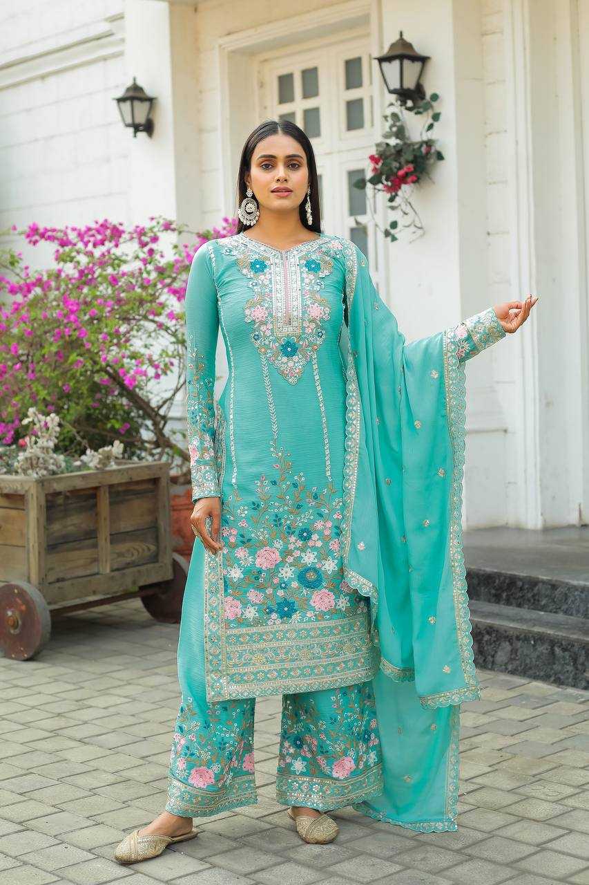 Chinon Silk Kesh141 140 Suits & Dresses Islamic Clothing  Pakistani Embroidery Palazzo Ladies Silk Suits