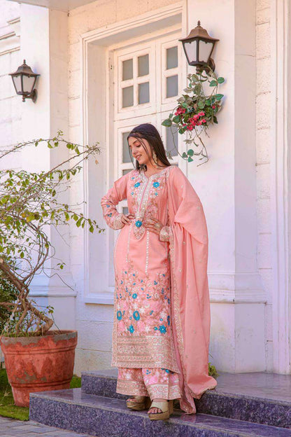 Chinon Silk Kesh141 140 Suits & Dresses Islamic Clothing  Pakistani Embroidery Palazzo Ladies Silk Suits