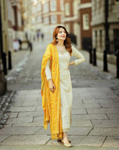 Chinon Silk Kesh141 146 Suits & Dresses Islamic Clothing  Pakistani Embroidery Palazzo Ladies Silk Suits