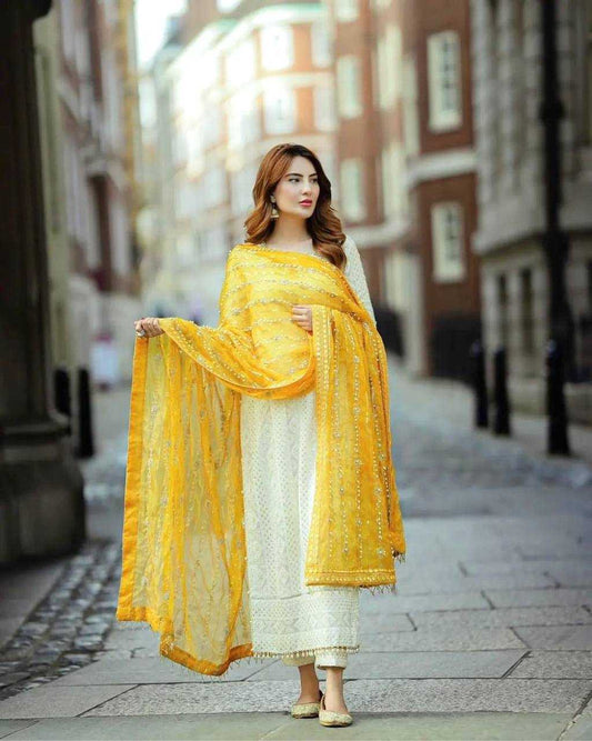 Chinon Silk Kesh141 146 Suits & Dresses Islamic Clothing  Pakistani Embroidery Palazzo Ladies Silk Suits