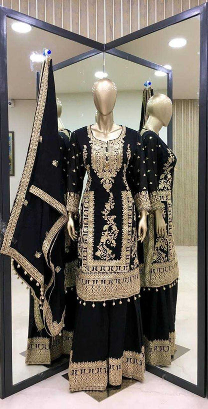 Chinon Silk Kesh141 151 Suits & Dresses Islamic Clothing  Pakistani Embroidery Palazzo Ladies Silk Suits