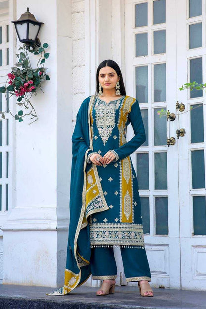 Chinon Silk Kesh141 153 Suits & Dresses  Embroidery Palazzo Ladies Silk Ladies Party Wear Wedding Suits