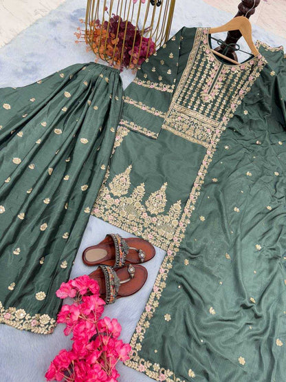 Chinon Silk Kesh141 155 Suits & Dresses  Sharara Salwar Embroidery Ladies Silk Party Wear Weddign Suits