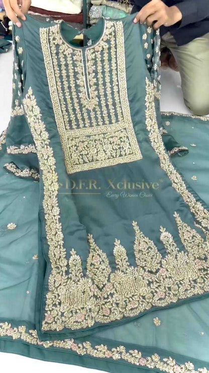 Chinon Silk Kesh141 155 Suits & Dresses  Sharara Salwar Embroidery Ladies Silk Party Wear Weddign Suits