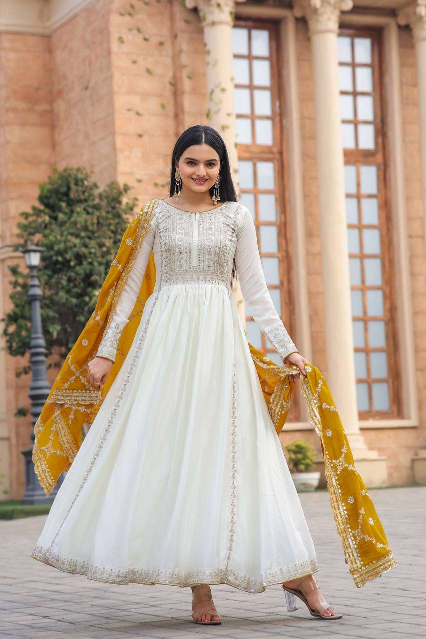 Chinon Silk Kesh141 157 Gowns  Embroidered Anarkali Long Work Gowns