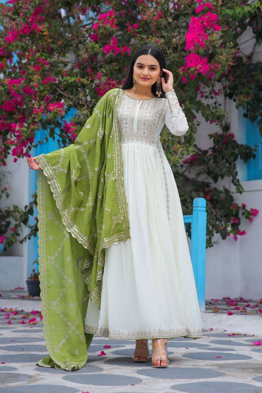 Chinon Silk Kesh141 157 Gowns  Embroidered Anarkali Long Work Gowns