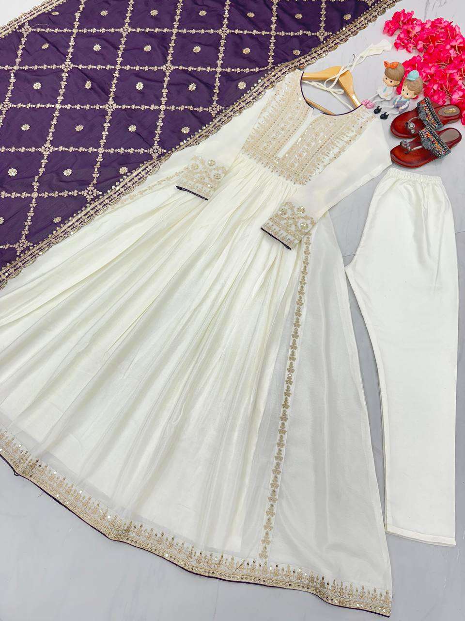 Chinon Silk Kesh141 157 Gowns  Embroidered Anarkali Long Work Gowns