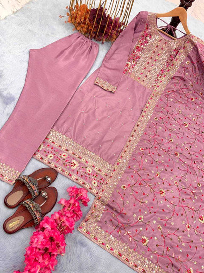 Chinon Silk Kesh141 163 Suits & Dresses  Ladies Embroidery Ladies Silk Ladies Party Wear Suits