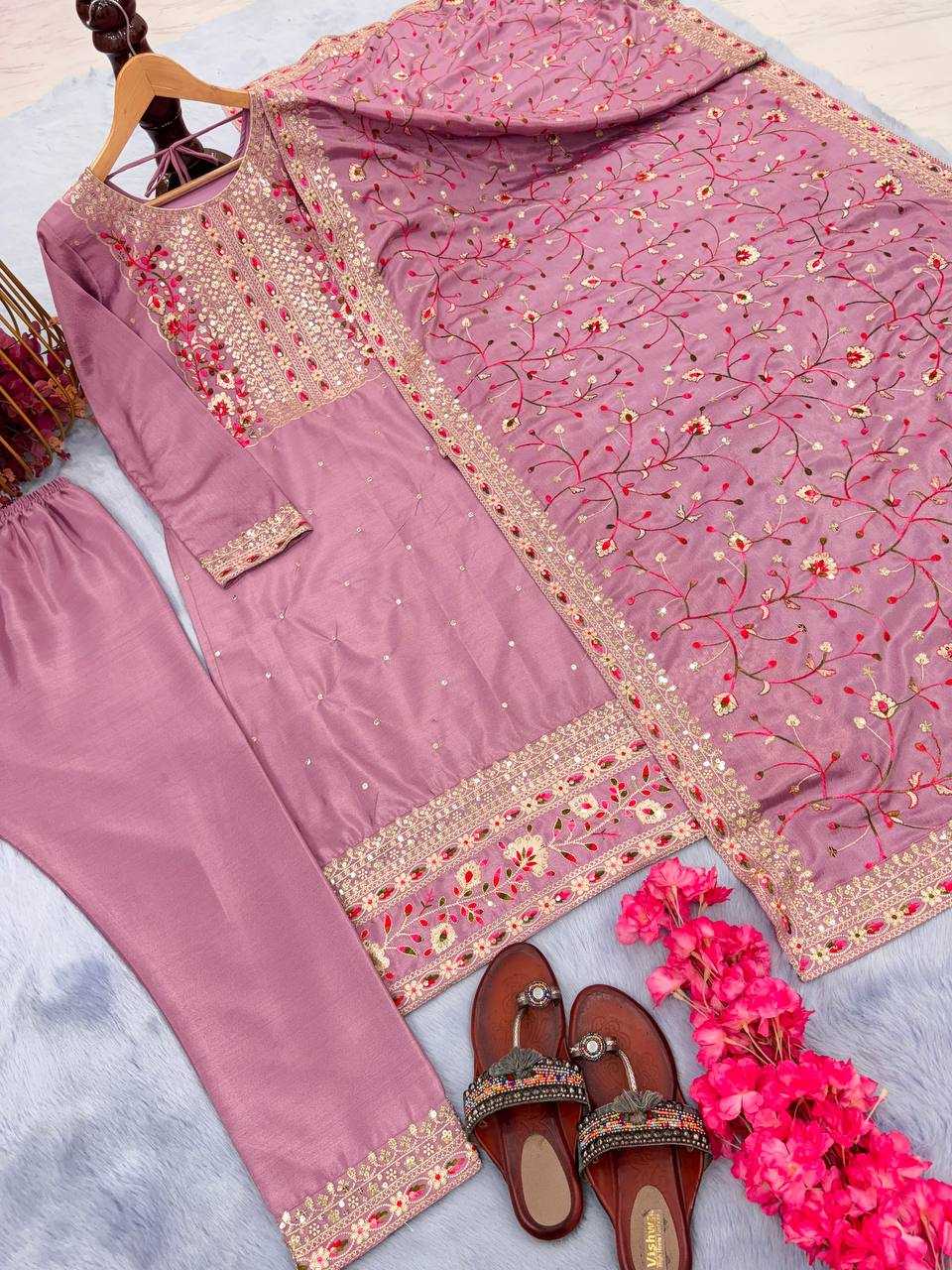 Chinon Silk Kesh141 163 Suits & Dresses  Ladies Embroidery Ladies Silk Ladies Party Wear Suits