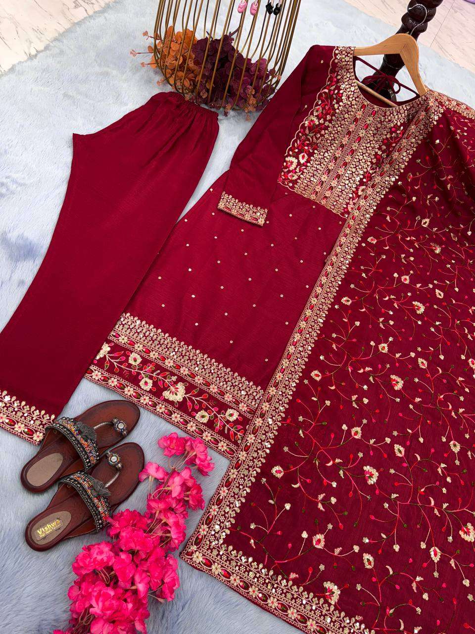 Chinon Silk Kesh141 163 Suits & Dresses  Ladies Embroidery Ladies Silk Ladies Party Wear Suits