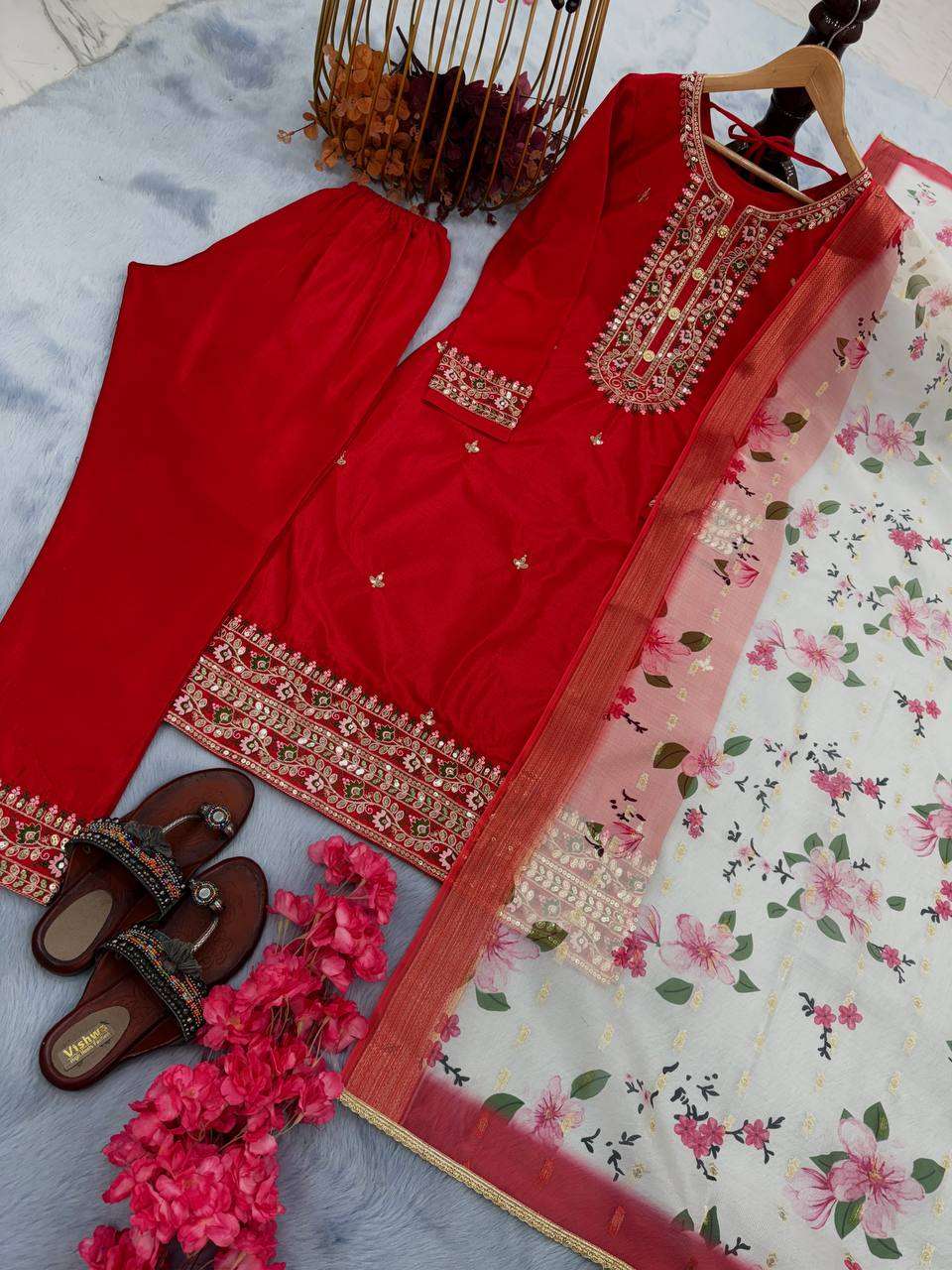 Chinon Silk Kesh141 164 Suits & Dresses  Embroidery Ladies Silk Party Wear Wedding Diwali Collections Suits