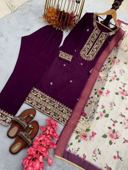 Chinon Silk Kesh141 164 Suits & Dresses  Embroidery Ladies Silk Party Wear Wedding Diwali Collections Suits