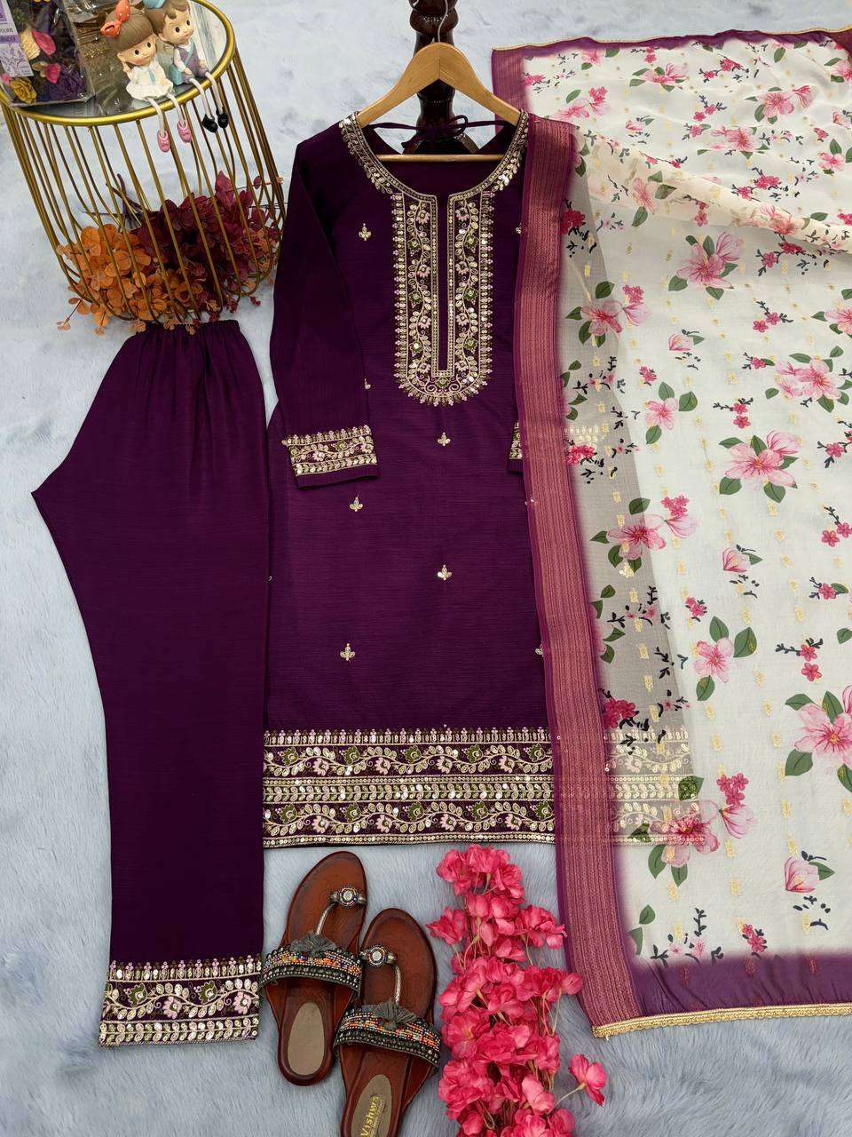 Chinon Silk Kesh141 164 Suits & Dresses  Embroidery Ladies Silk Party Wear Wedding Diwali Collections Suits