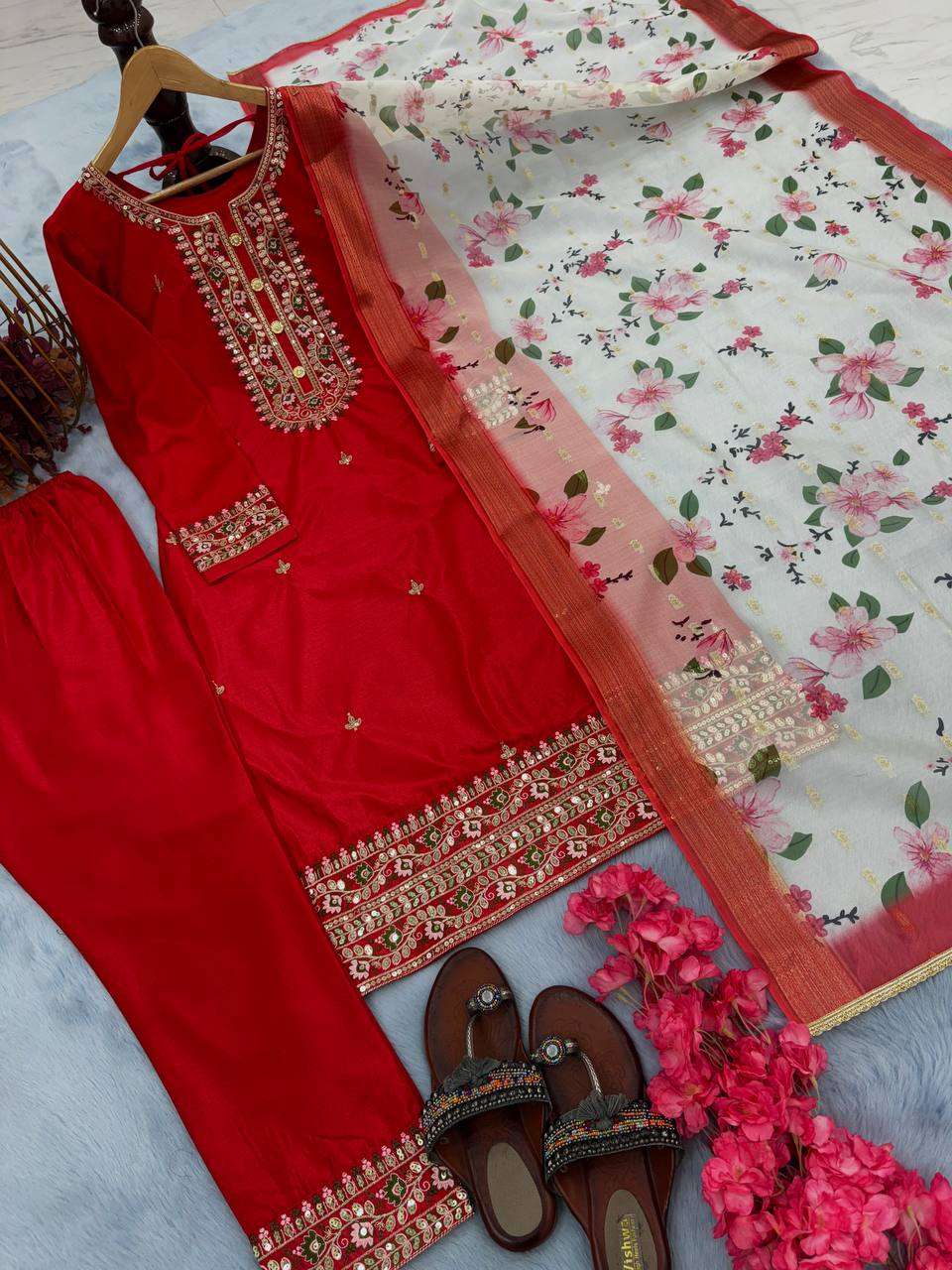 Chinon Silk Kesh141 164 Suits & Dresses  Embroidery Ladies Silk Party Wear Wedding Diwali Collections Suits