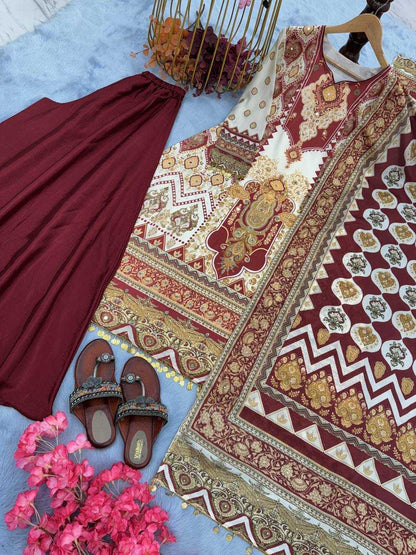 Chinon Silk Kesh141 166 Suits & Dresses Islamic Clothing  Pakistani Printed Palazzo Ladies Silk Suits