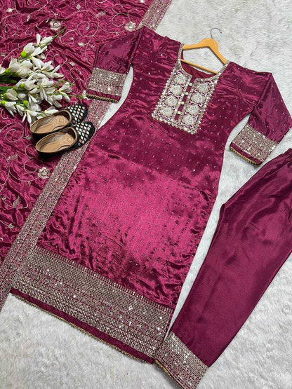 Chinon Silk Kesh143 422 Suits & Dresses Islamic Clothing  Embroidered Pakistani Ladies Silk Party Wear Wedding Suits