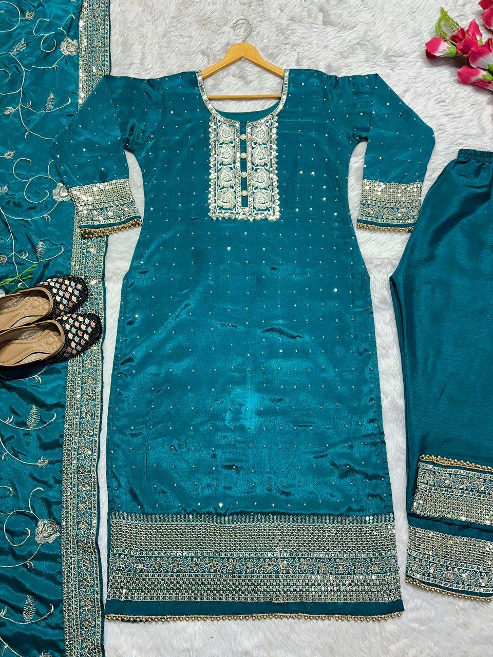 Chinon Silk Kesh143 422 Suits & Dresses Islamic Clothing  Embroidered Pakistani Ladies Silk Party Wear Wedding Suits