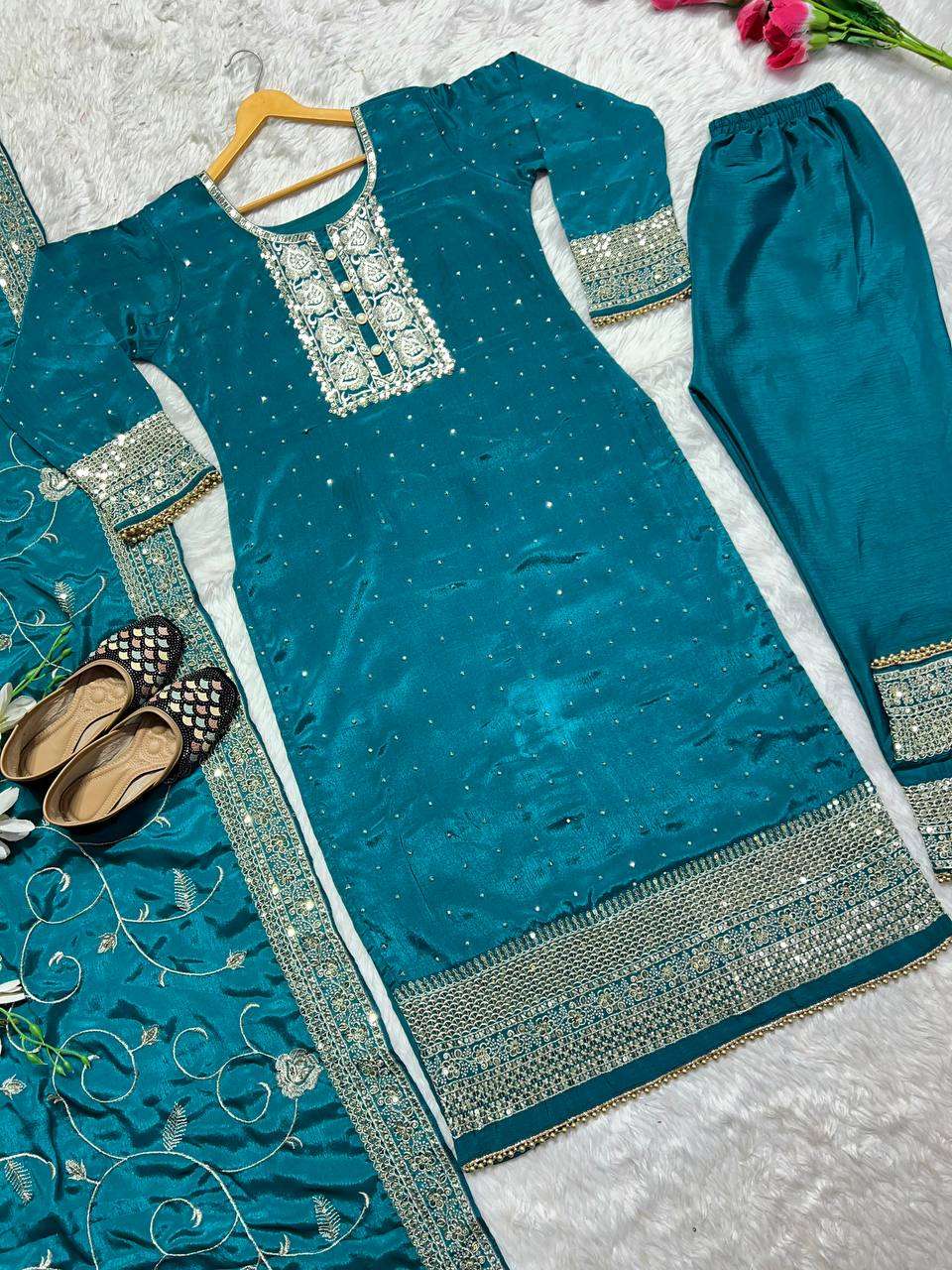 Chinon Silk Kesh143 422 Suits & Dresses Islamic Clothing  Embroidered Pakistani Ladies Silk Party Wear Wedding Suits