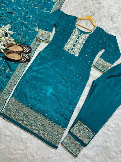 Chinon Silk Kesh143 422 Suits & Dresses Islamic Clothing  Embroidered Pakistani Ladies Silk Party Wear Wedding Suits