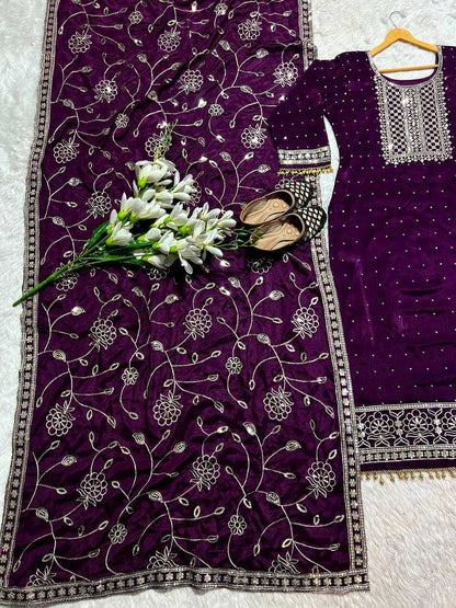 Chinon Silk Kesh143 430 Suits & Dresses  Kashmiri Embroidery Ladies Silk Ladies Party Wear Suits