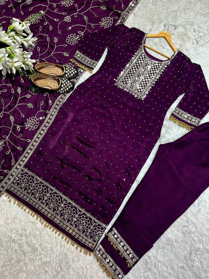 Chinon Silk Kesh143 430 Suits & Dresses  Kashmiri Embroidery Ladies Silk Ladies Party Wear Suits